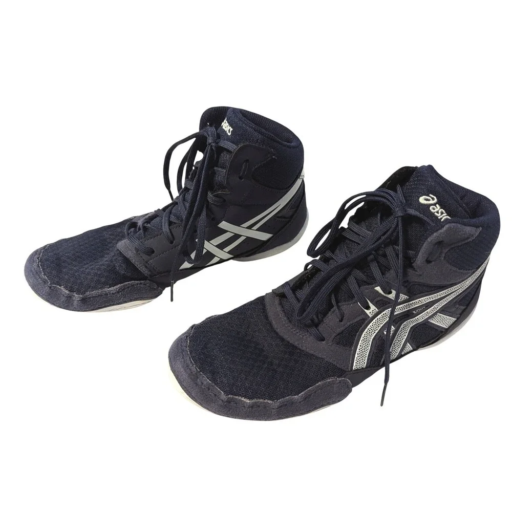 Asics Mens Size 6 Snapdown Wrestling Shoes Navy Blue White High Top 1084A014
